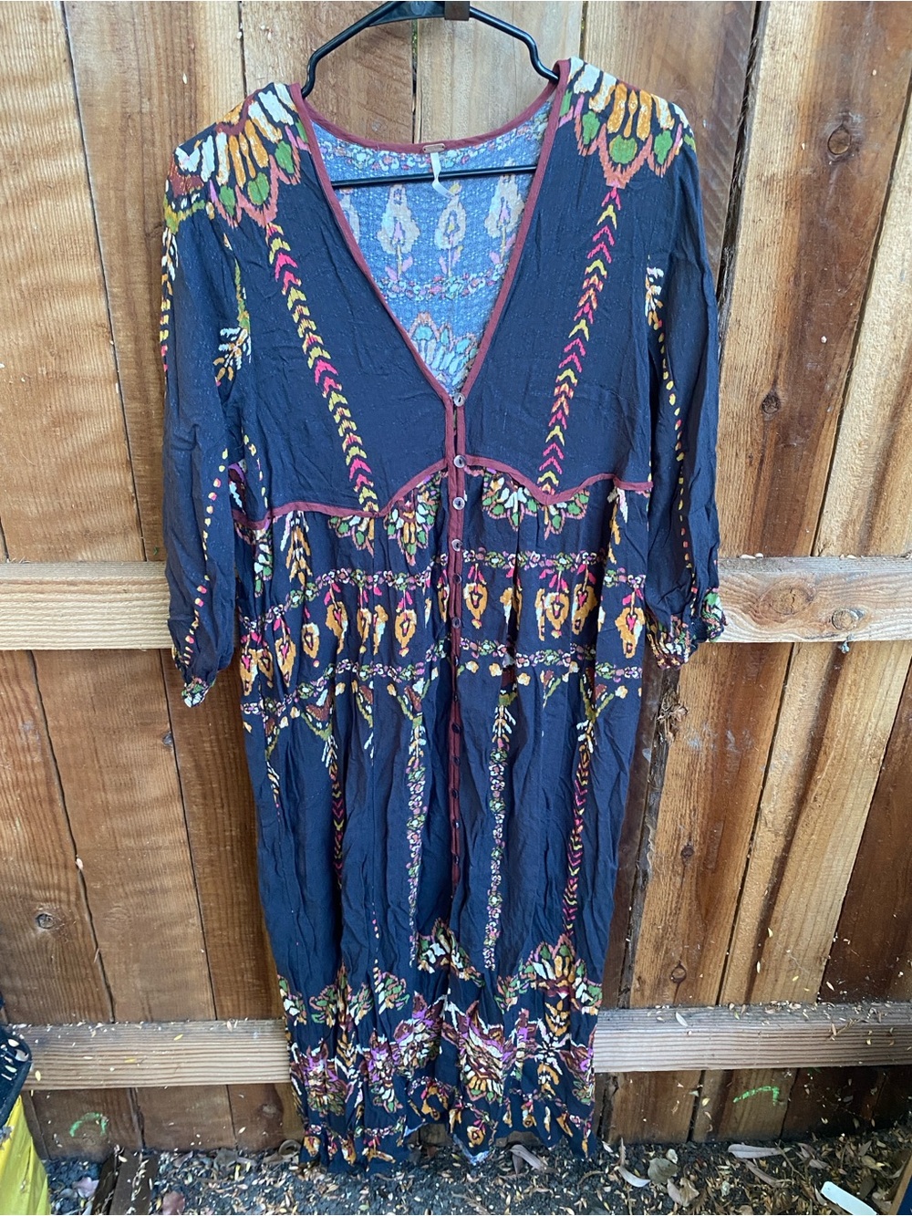 Free People Foley Maxi Dress Medium Boho Floral Print Button Front Festival - Picture 3 of 8
